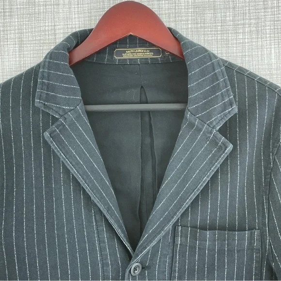 Ralph Lauren & Co. Clothiers Mens M Black Chalk Line Cotton Blazer Jacket 1024 - Picture 5 of 8